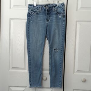 AWESOME!  ~SILVER JEANS~ MID RISE *SUKI SKINNY* DISTRESSED JEANS-31/29